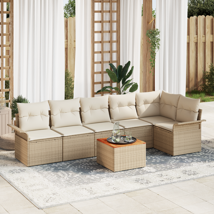 Set Divano Giardino da 7 Pezzi con Cuscini Beige Rattan Acacia