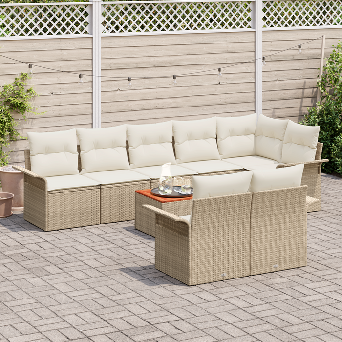 Set di Divani da Giardino 9 Pezzi con Cuscini Beige Polyrattan Acacia