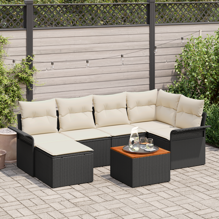 Set di Sofà da Giardino  7 Pezzi con Cuscini Rattan Nero