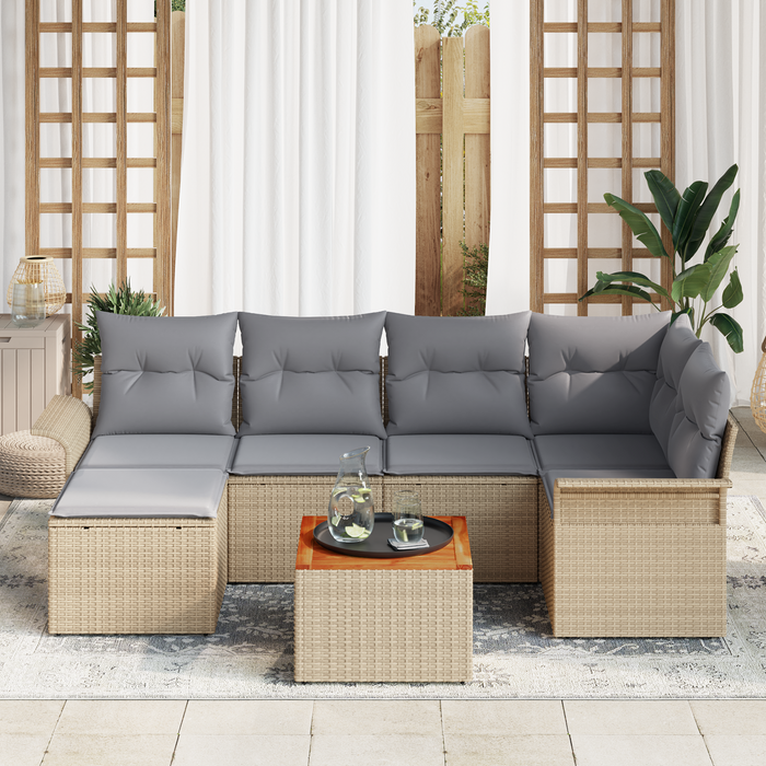 Set di divani da giardino  in 7 pezzi con cuscini Beige Polyrattan Acacia