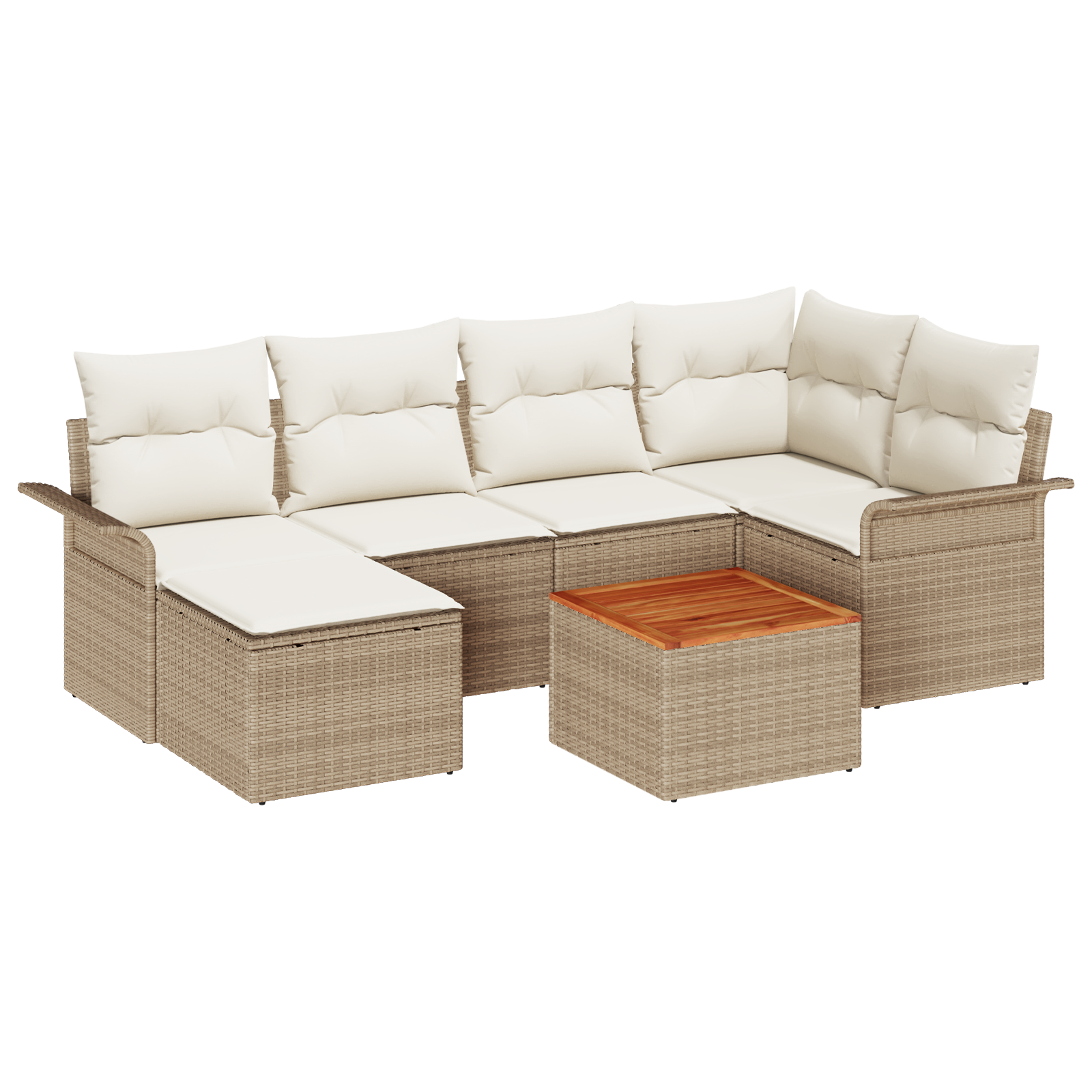 Set di Divani da Giardino  7 Pezzi con Cuscini Beige Polyrattan Acacia