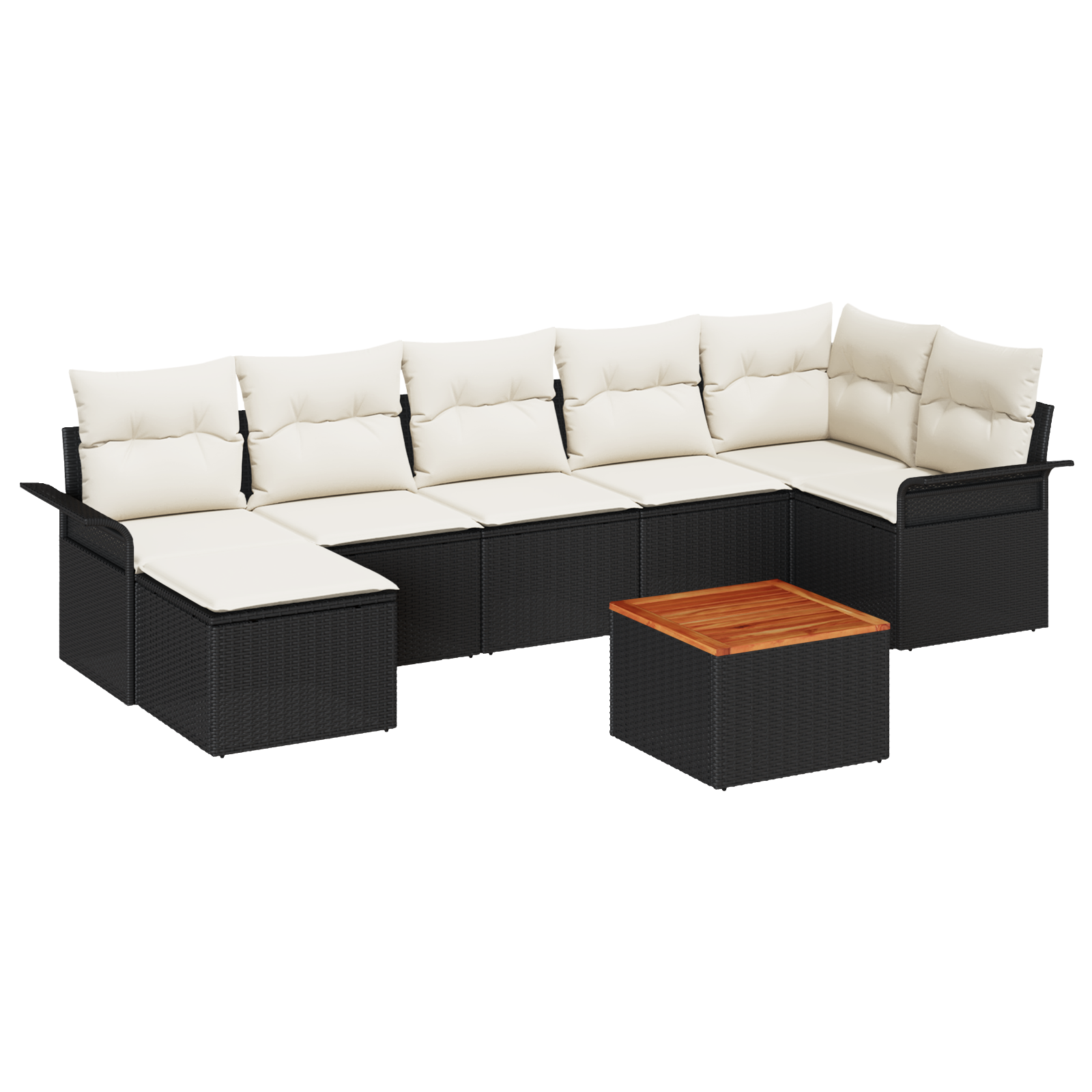 Set Divano da Giardino  8 Pezzi con Cuscini Nero Polyrattan Acacia