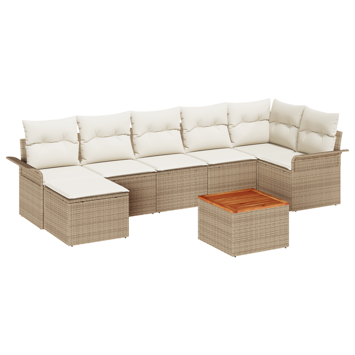 Set di Sofà da Giardino  8 Pezzi con Cuscini Beige Polirattan Acacia