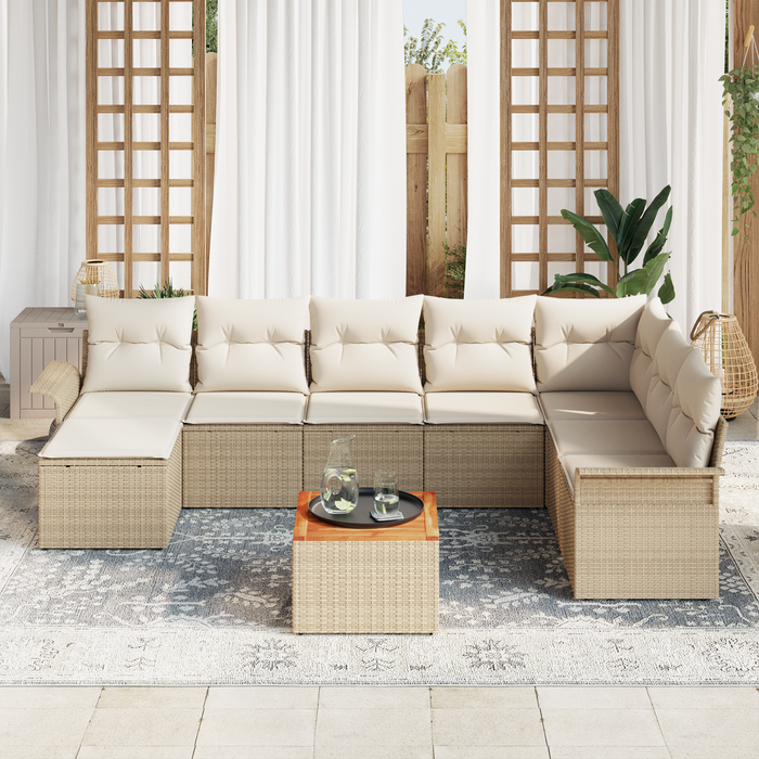 Set divano da giardino 9 pezzi con cuscini Beige Polyrattan Acacia