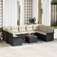 Set Divano da Giardino  da 10 Pezzi con Cuscini Nero Polyrattan Acacia