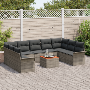 Set Divano da Giardino a 10 Pezzi con Cuscini Grigio Rattan Sintetico Acacia