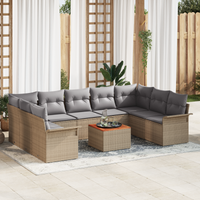 Set Divano da Giardino  10 Pezzi con Cuscini Beige Polyrattan Acacia