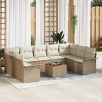 Set divano da giardino da 10 pezzi con cuscini Beige in rattan sintetico Acacia
