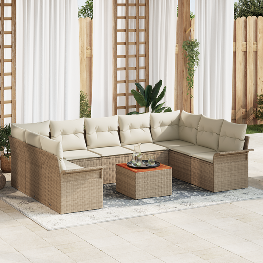 Set divano da giardino da 10 pezzi con cuscini Beige in rattan sintetico Acacia