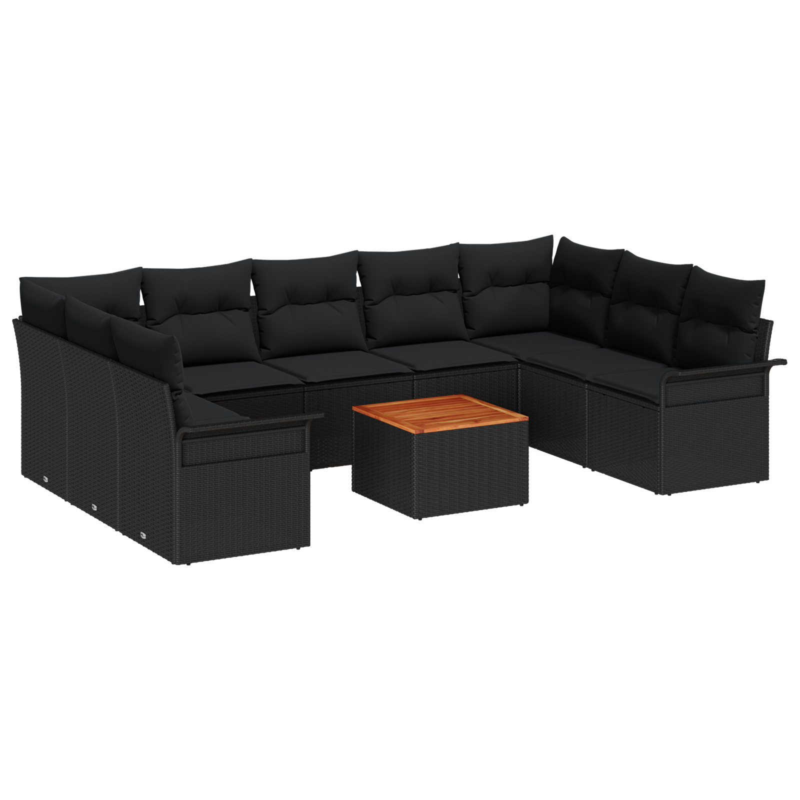 Set Divano da Giardino  10 pezzi con cuscini Nero Polyrattan Acacia