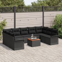 Set Divano da Giardino  10 pezzi con cuscini Nero Polyrattan Acacia