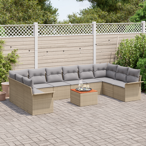 Set Divano da Giardino  11 Pezzi con Cuscini Beige Rattan Polietilene Acacia