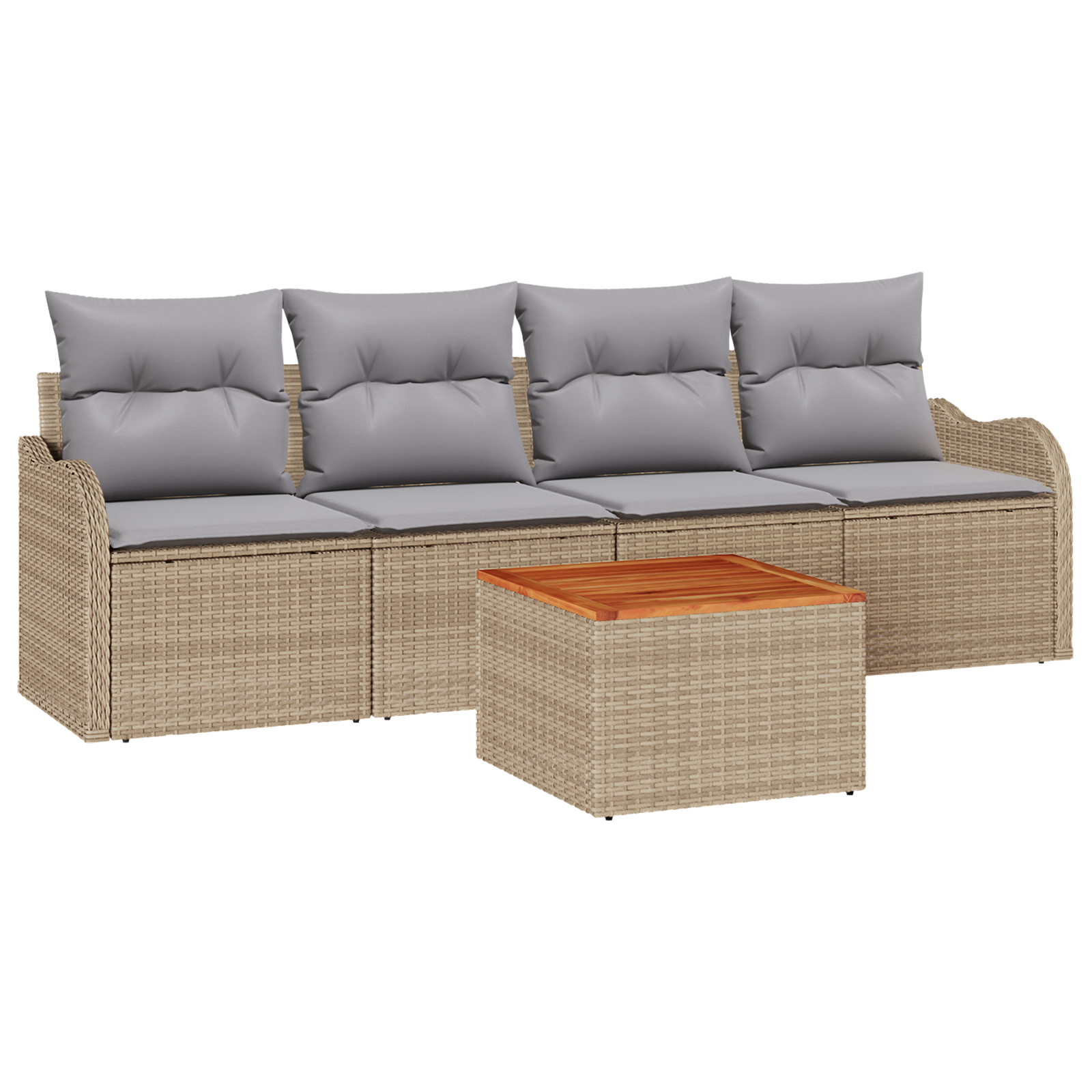 Set divani da giardino  5 pezzi con cuscini Beige Rattan Sintetico Acacia