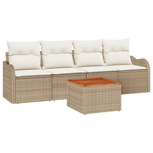 Set di Divani da Giardino  5 Pezzi con Cuscini Beige Polyrattan Acacia
