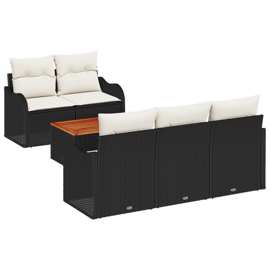 Set divano da giardino 6 pezzi con cuscini Nero Polyrattan Acacia