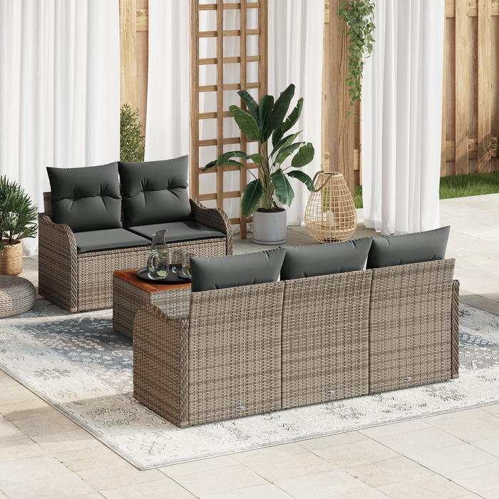 Set Divani Giardino  6 Pezzi con Cuscini Grigi in Polyrattan