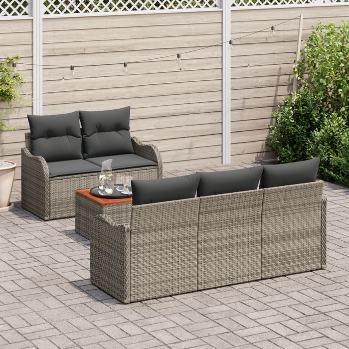 Set Divani Giardino  6 Pezzi con Cuscini Grigi in Polyrattan
