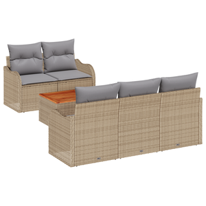 Set divani giardino  6 pezzi con cuscini beige in rattan sintetico e acacia