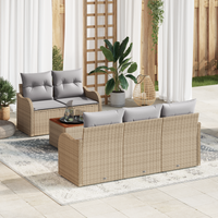 Set divani giardino  6 pezzi con cuscini beige in rattan sintetico e acacia
