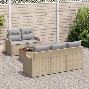 Set divani giardino  6 pezzi con cuscini beige in rattan sintetico e acacia