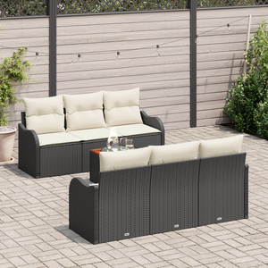Set Divano da Giardino da 7 Pezzi con Cuscini Rattan Polilene Nero Acacia