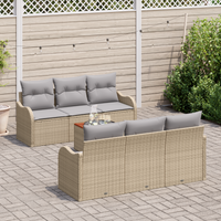Set divano da giardino  7 pezzi con cuscini beige polyrattan acacia