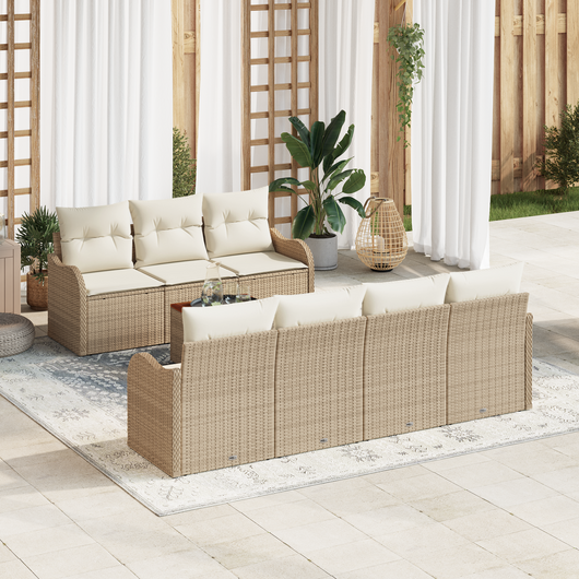 Set Divano da Giardino a 8 Pezzi con Cuscini Beige in Polyrattan Acacia
