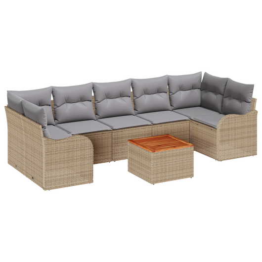 Set divano da giardino  8 pezzi con cuscini beige polyrattan acacia