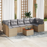 Set divano da giardino  8 pezzi con cuscini beige polyrattan acacia