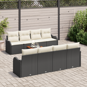Set Divano da Giardino  9 Pezzi con Cuscini Nero Polyrattan Acacia