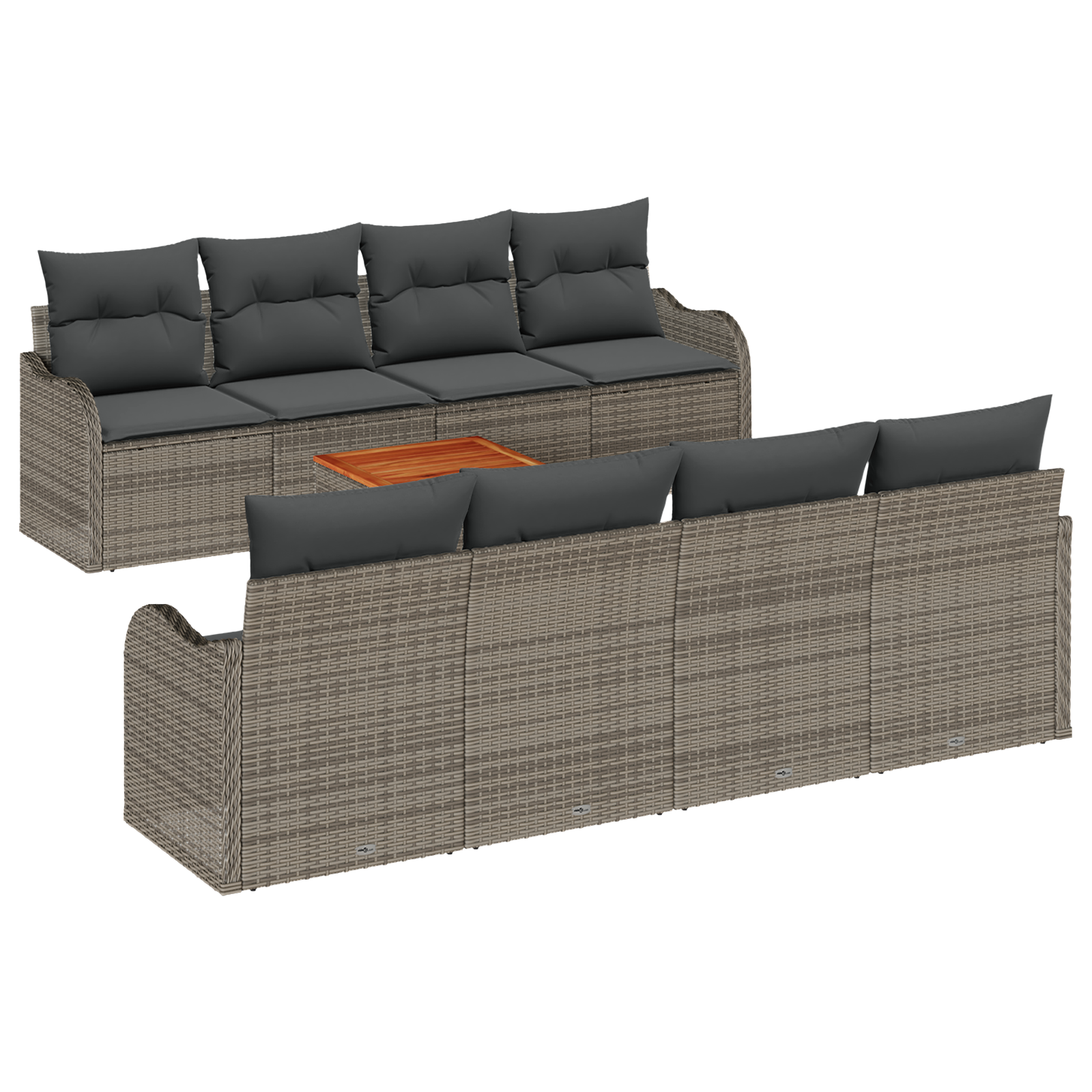 Set Divano Giardino 9 Pezzi con Cuscini Grigio Rattan Poliolefinico Acacia