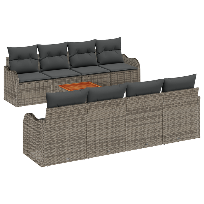 Set Divano Giardino 9 Pezzi con Cuscini Grigio Rattan Poliolefinico Acacia
