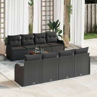 Set Divano da Giardino da 9 Pezzi con Cuscini Nero Polyrattan Acacia