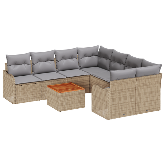 Set divano da giardino  9 pezzi con cuscini Beige Polirattan Acacia