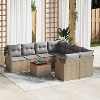Set divano da giardino  9 pezzi con cuscini Beige Polirattan Acacia