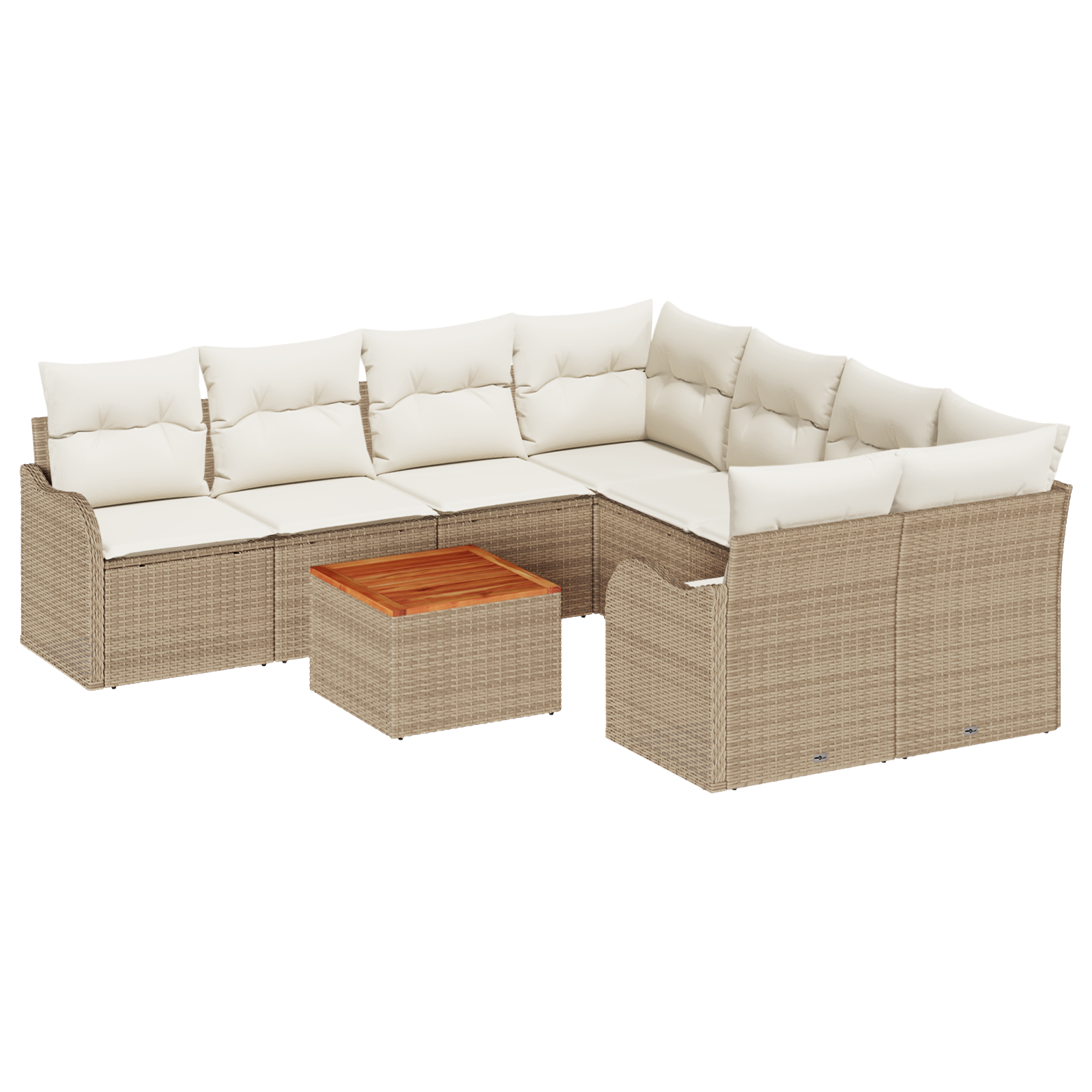 Set Divano da Giardino  9 Pezzi con Cuscini Beige Rattan Sintetico Acacia