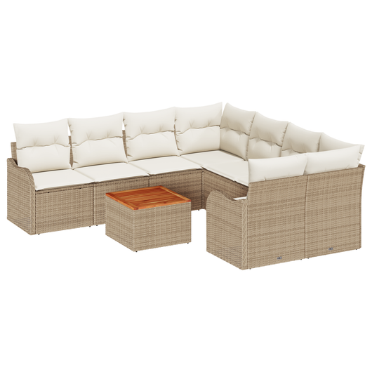 Set Divano da Giardino  9 Pezzi con Cuscini Beige Rattan Sintetico Acacia