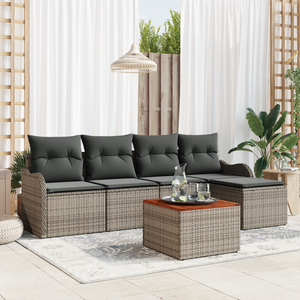 Set Divano Giardino  6 Pezzi con Cuscini Grigio Polyrattan Acacia