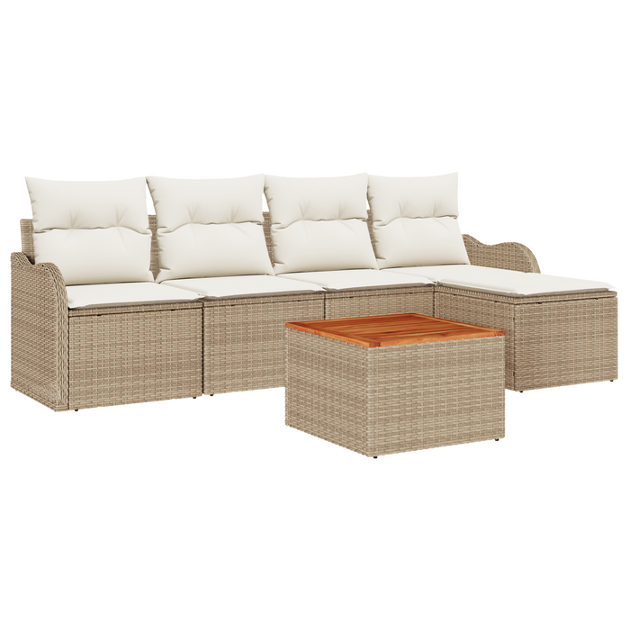 Set di divani da giardino 6 pezzi con cuscini Beige Polirattan Acacia