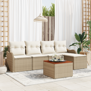 Set di divani da giardino 6 pezzi con cuscini Beige Polirattan Acacia