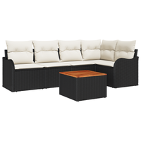 Set di divani da giardino  a 6 pezzi con cuscini in polyrattan nero e legno di acacia
