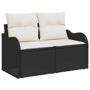 Set di divani da giardino  a 6 pezzi con cuscini in polyrattan nero e legno di acacia