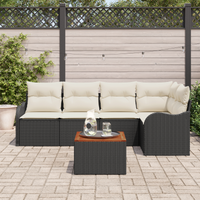 Set di divani da giardino  a 6 pezzi con cuscini in polyrattan nero e legno di acacia