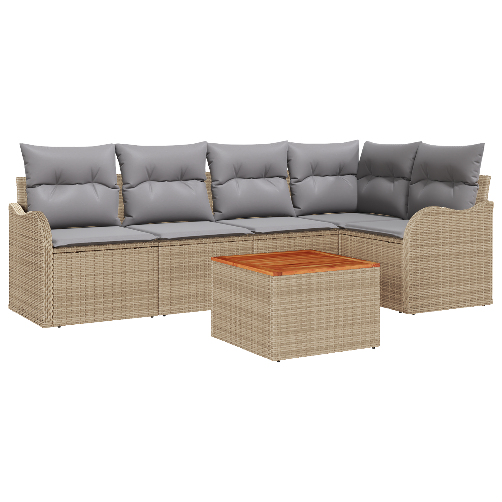 Set di Divano Giardino a 6 Pezzi con Cuscini Beige Polyrattan Acacia