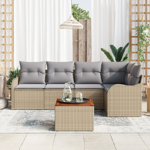 Set di Divano Giardino a 6 Pezzi con Cuscini Beige Polyrattan Acacia