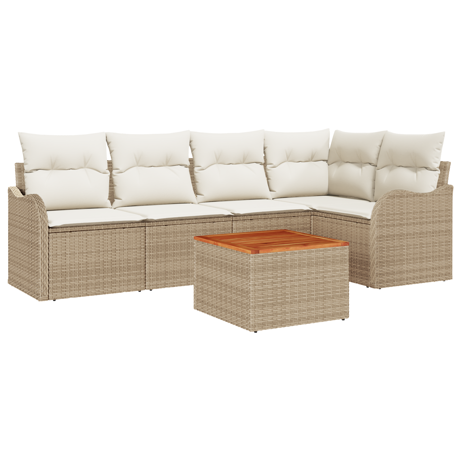 Set Divano da Giardino a 6 Pezzi con Cuscini Beige Rattan Poliestere Acacia