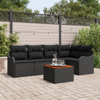 Set Divano da Giardino  in 6 Pezzi con Cuscini in Rattan Polimerico Nero e Acacia