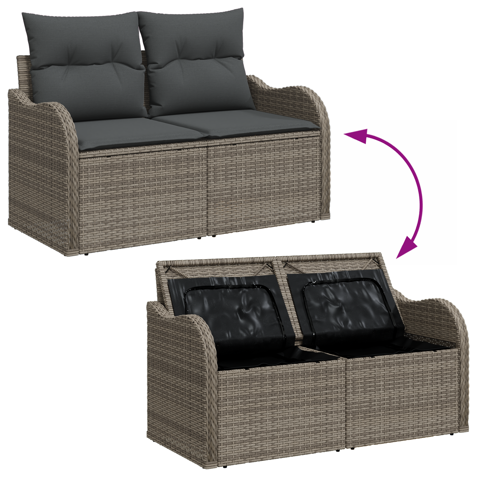 Set Divano Giardino 7 Pezzi con Cuscini Grigio Poli Rattan Acacia