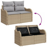 Set Divano da Giardino  7 Pezzi con Cuscini Beige Polyrattan Acacia