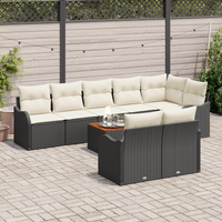 Set divano da giardino 9 pezzi con cuscini in polyrattan nero e acacia